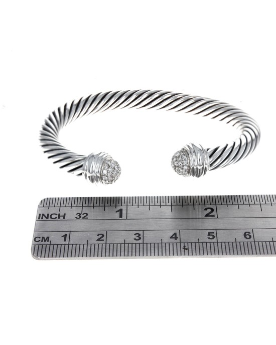 David Yurman Cable Classic Cuff with Diamond Bullet Ends